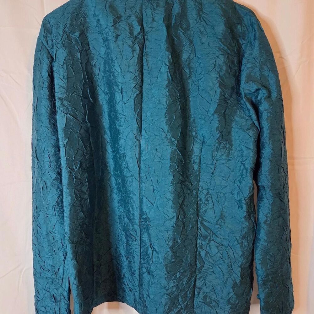 Vintage Eileen Fisher Teal Silk Crinkle Button-up Top Size LP - Picture 9 of 9